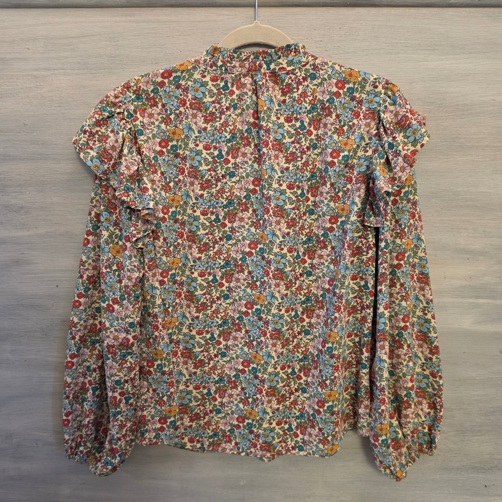 Entro Multicolor Floral Print Vneck Balloon Sleeve Blouse Size Medium GC - Picture 6 of 7
